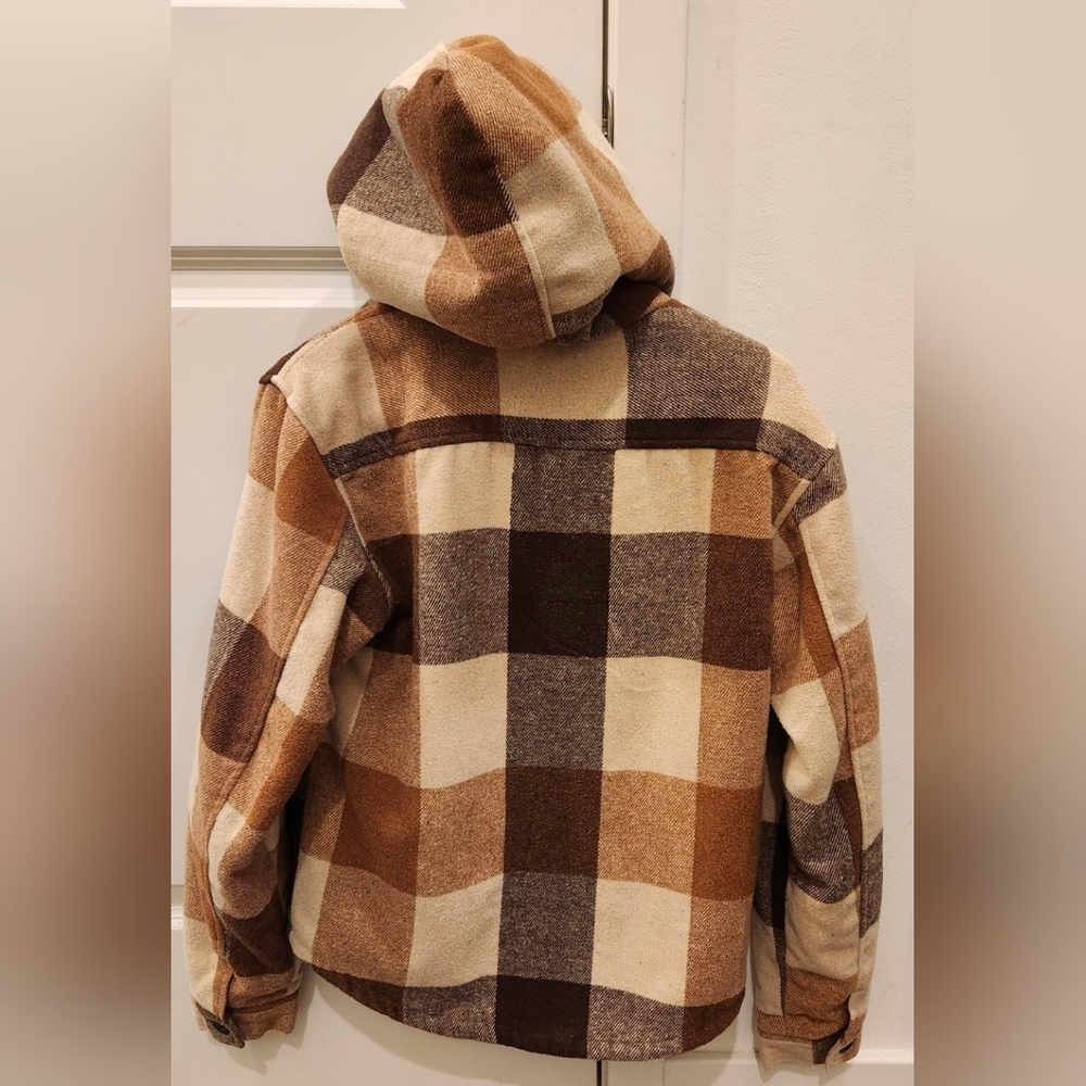 Nova Kids Sherpa Lined Plaid Jacket Hooded Shacket Size 18/20 - Picture 2 of 4